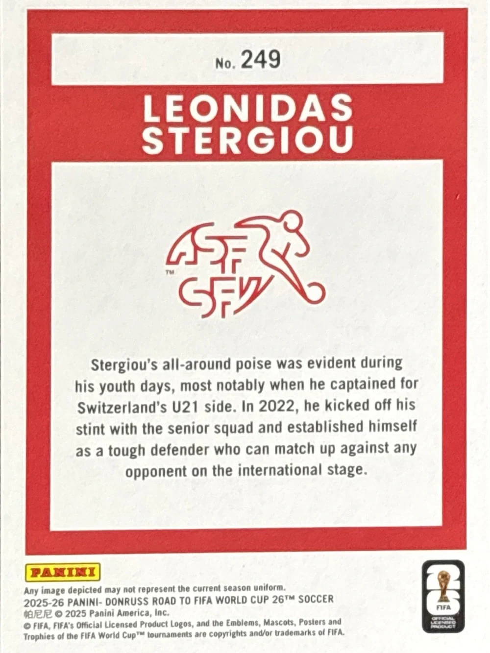 Panini Donruss Leonidas Stergiou Rated Rookie Soccer Card - Red Prizm